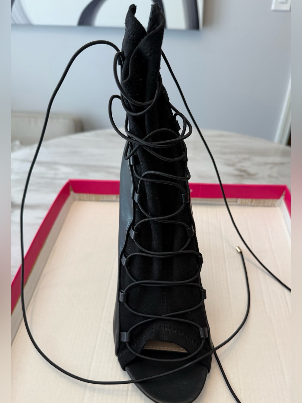 Black Lace-Up Peep-Toe Women's Stiletto Sandal